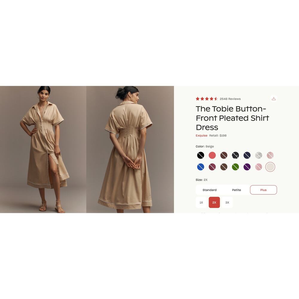 EUC Anthropologie Exquise The Tobie Button-Front Pleated Shirt Dress Plus Size - Picture 3 of 11
